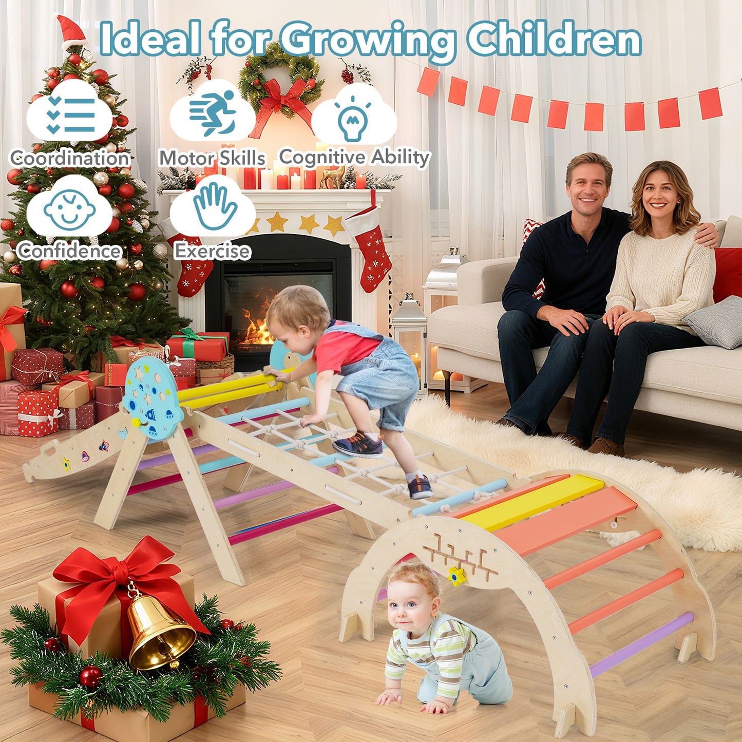 Wooden Montessori Climbing Set with Climbing Rope and Ladder