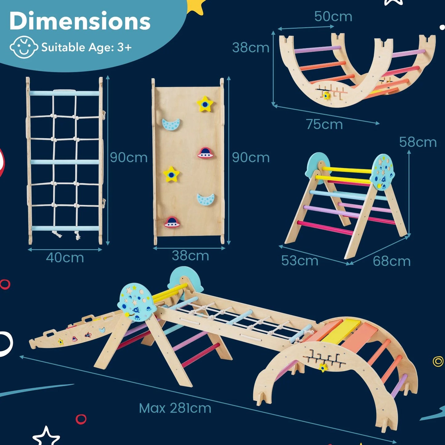 Wooden Montessori Climbing Set with Climbing Rope and Ladder