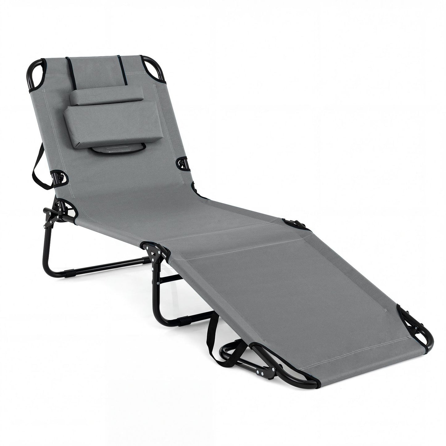 Folding Sun Lounger, 5-Position Adjustable Reclining Tanning Chair