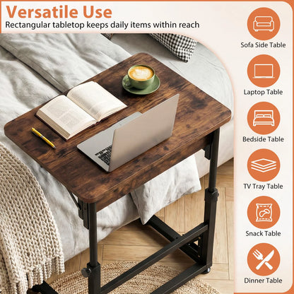 Folding C-Shaped End Table with Metal Frame for Living Room