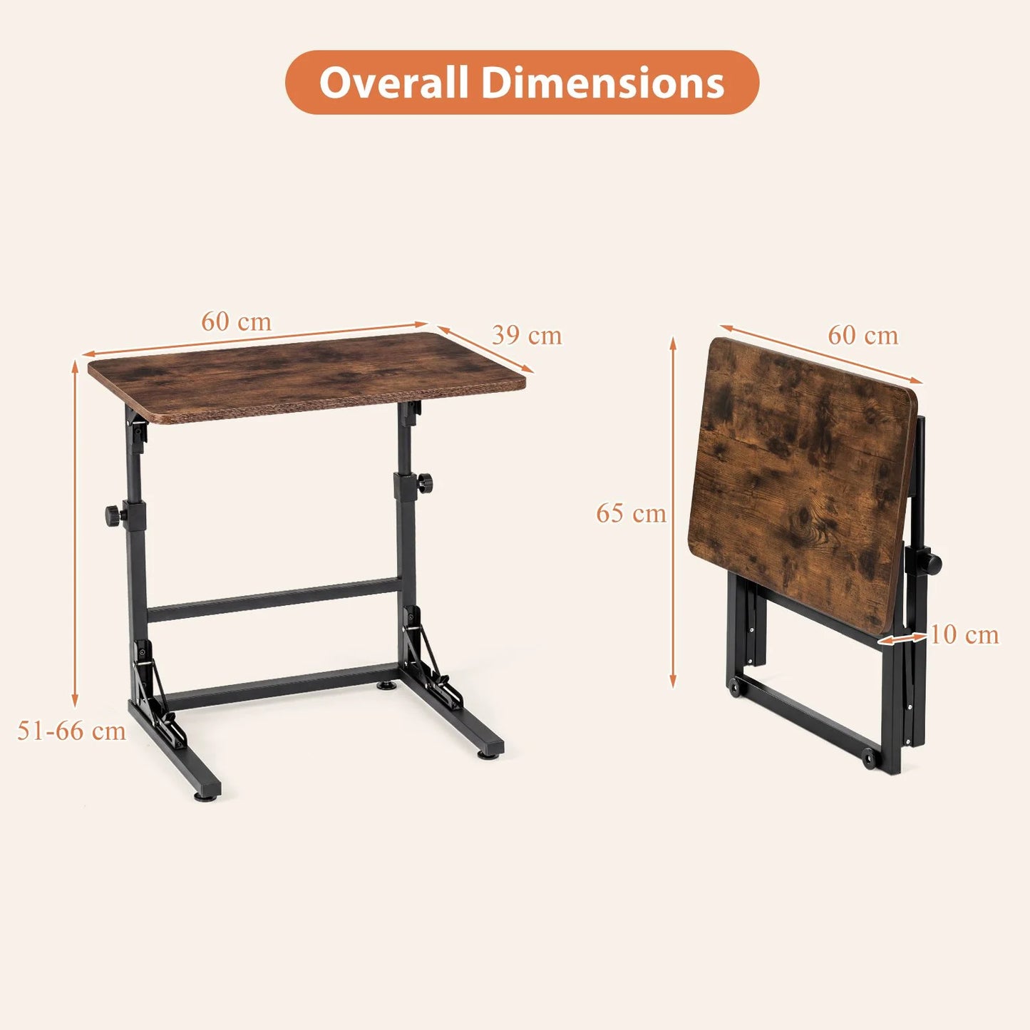 Folding C-Shaped End Table with Metal Frame for Living Room