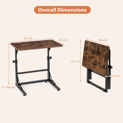 Folding C-Shaped End Table with Metal Frame for Living Room