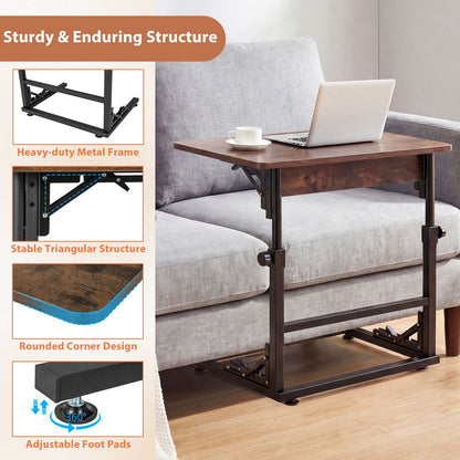 Folding C-Shaped End Table with Metal Frame for Living Room