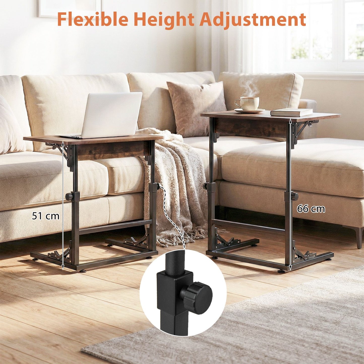 Folding C-Shaped End Table with Metal Frame for Living Room