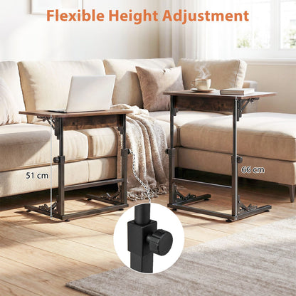 Folding C-Shaped End Table with Metal Frame for Living Room