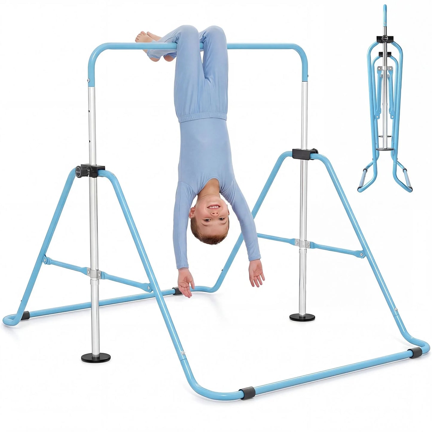 Folding Gymnastics Bar, Height Adjustable Horizontal Kip Bars with Anti-slip Base