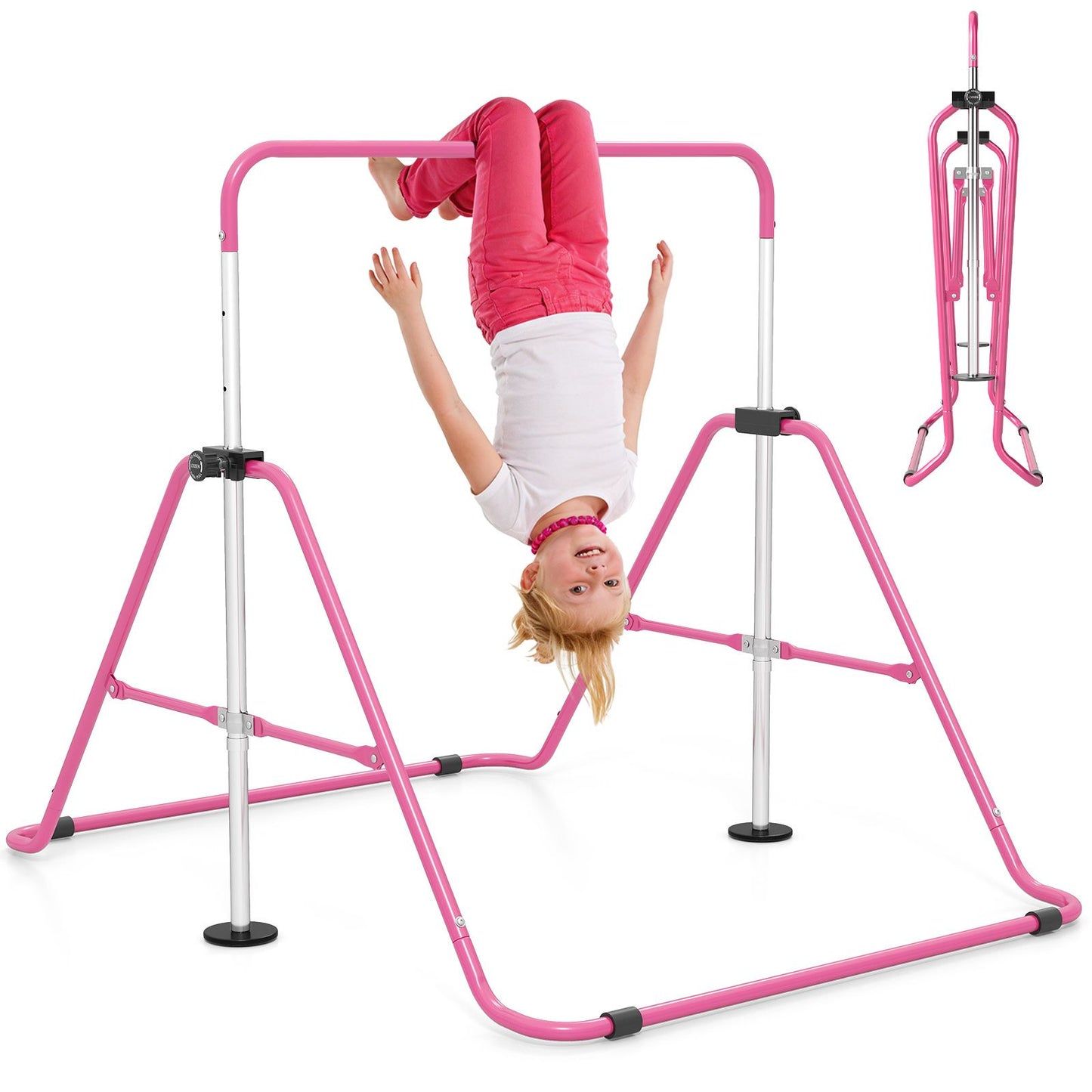 Folding Gymnastics Bar, Height Adjustable Horizontal Kip Bars with Anti-slip Base