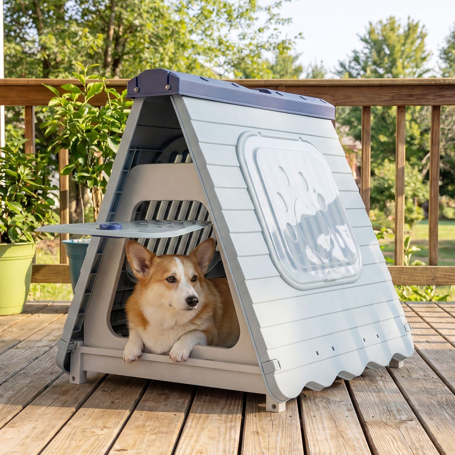 Folding Plastic Dog House with Lockable Flap Door Waterproof Pet Shelter
