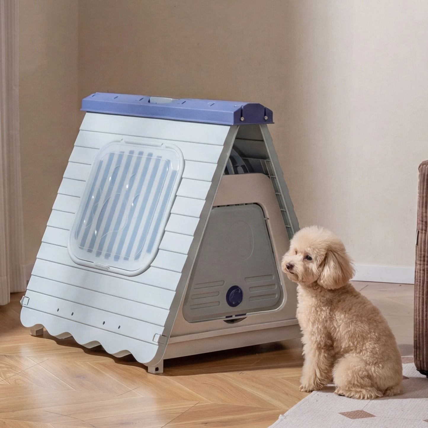 Folding Plastic Dog House with Lockable Flap Door Waterproof Pet Shelter