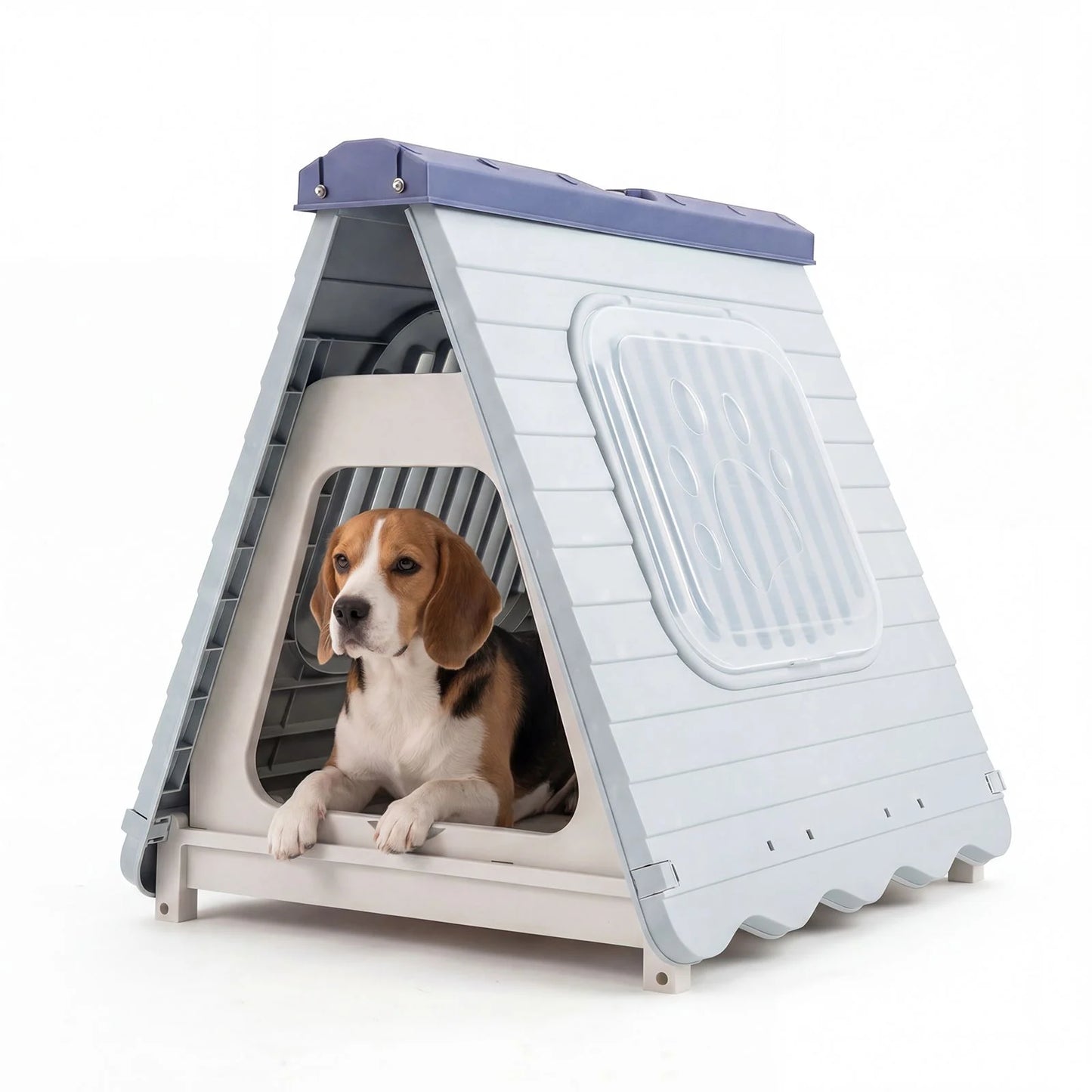 Folding Plastic Dog House with Lockable Flap Door Waterproof Pet Shelter