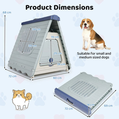 Folding Plastic Dog House with Lockable Flap Door Waterproof Pet Shelter