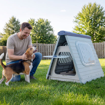 Folding Plastic Dog House with Lockable Flap Door Waterproof Pet Shelter