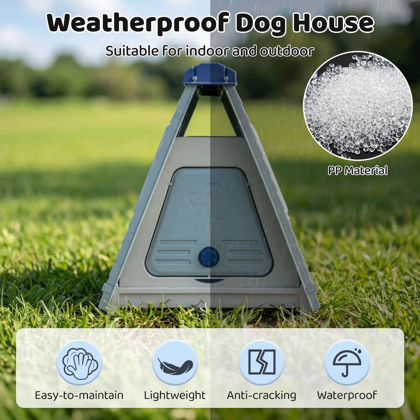 Folding Plastic Dog House with Lockable Flap Door Waterproof Pet Shelter