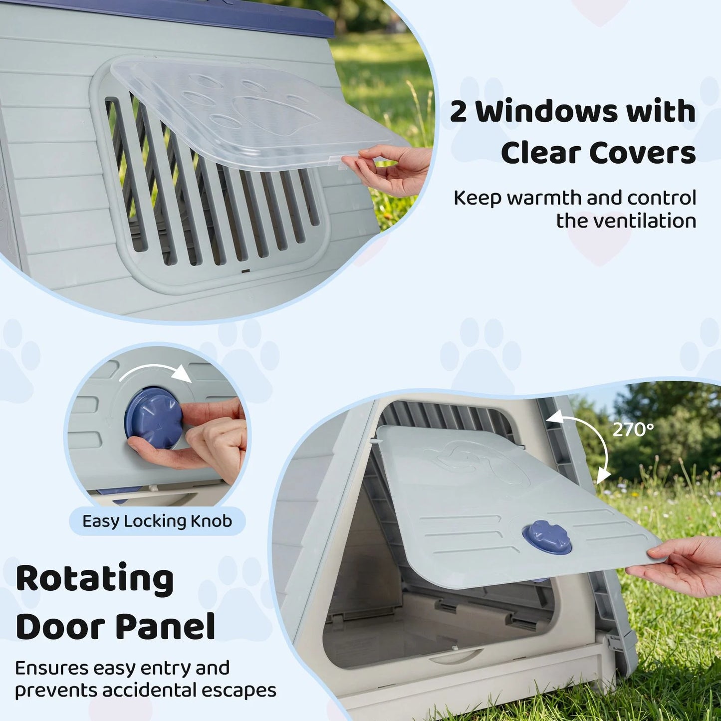 Folding Plastic Dog House with Lockable Flap Door Waterproof Pet Shelter