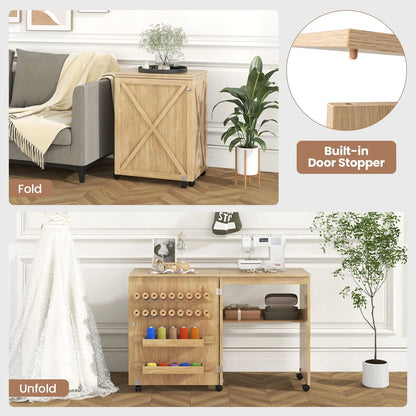 Folding Sewing Table, Rolling Drop Leaf Sewing Workstation Computer Desk