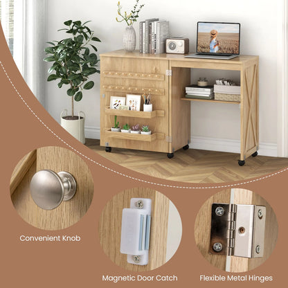 Folding Sewing Table, Rolling Drop Leaf Sewing Workstation Computer Desk