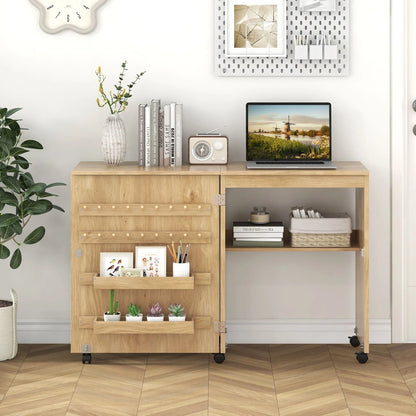 Folding Sewing Table, Rolling Drop Leaf Sewing Workstation Computer Desk