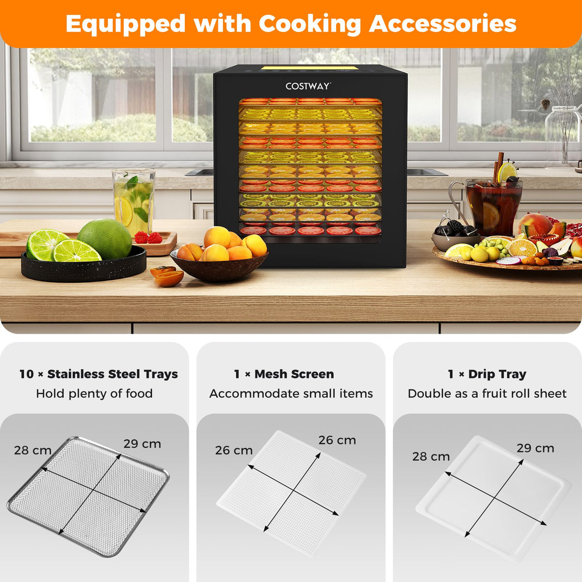 Food Dehydrator with 10 Stainless Steel Trays 10 Presets and 48H Timer