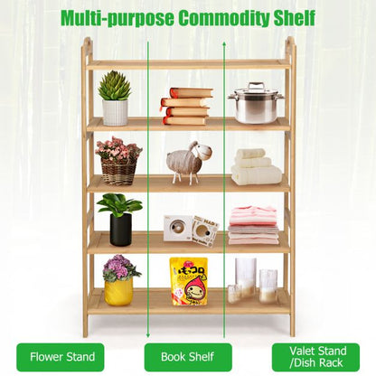5-Tier Free Standing Bamboo Shoe Rack with Two Rounded Handles