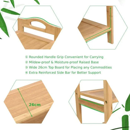 5-Tier Free Standing Bamboo Shoe Rack with Two Rounded Handles