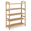 5-Tier Free Standing Bamboo Shoe Rack with Two Rounded Handles