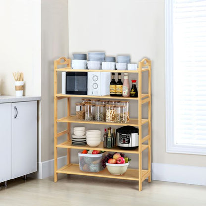 5-Tier Free Standing Bamboo Shoe Rack with Two Rounded Handles
