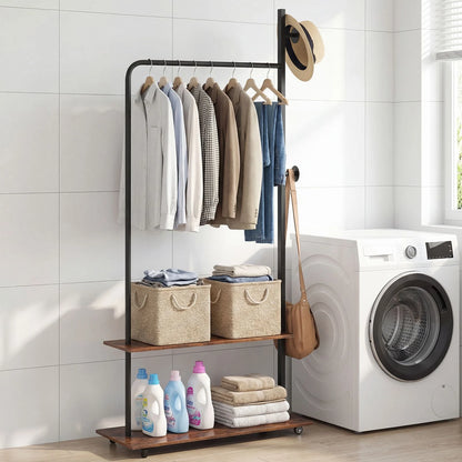 Freestanding Clothing Rack with Wheels and Hanging Rod