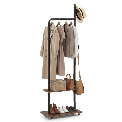 Freestanding Clothing Rack with Wheels and Hanging Rod