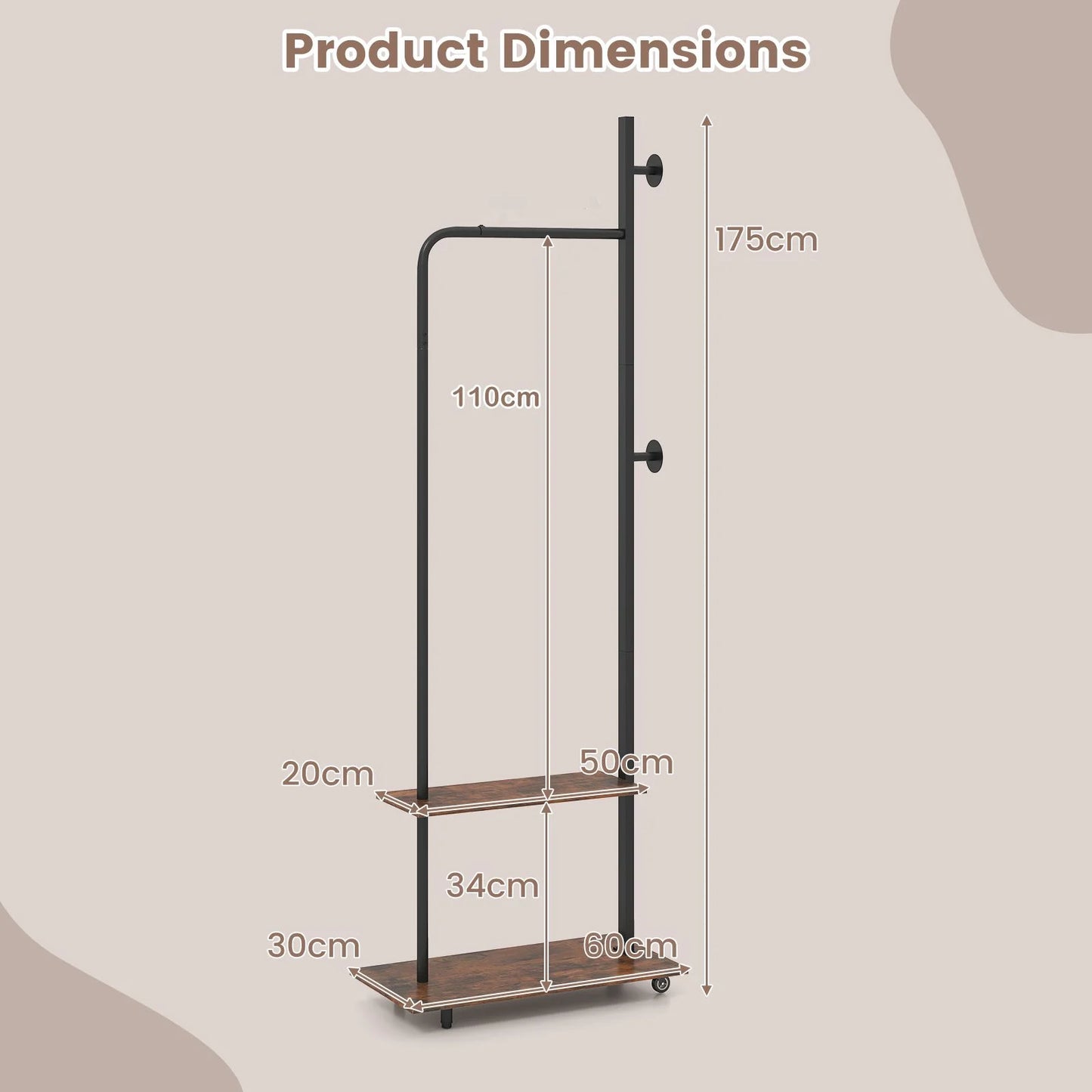 Freestanding Clothing Rack with Wheels and Hanging Rod