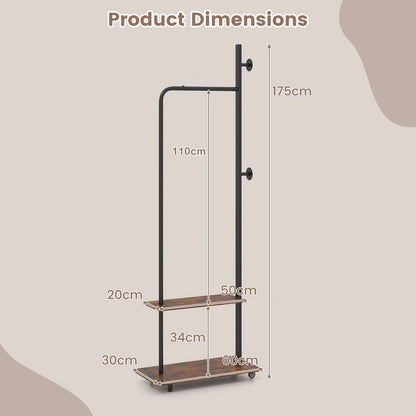Freestanding Clothing Rack with Wheels and Hanging Rod
