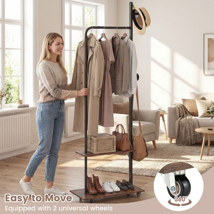 Freestanding Clothing Rack with Wheels and Hanging Rod