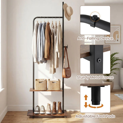 Freestanding Clothing Rack with Wheels and Hanging Rod