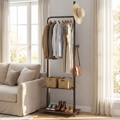 Freestanding Clothing Rack with Wheels and Hanging Rod