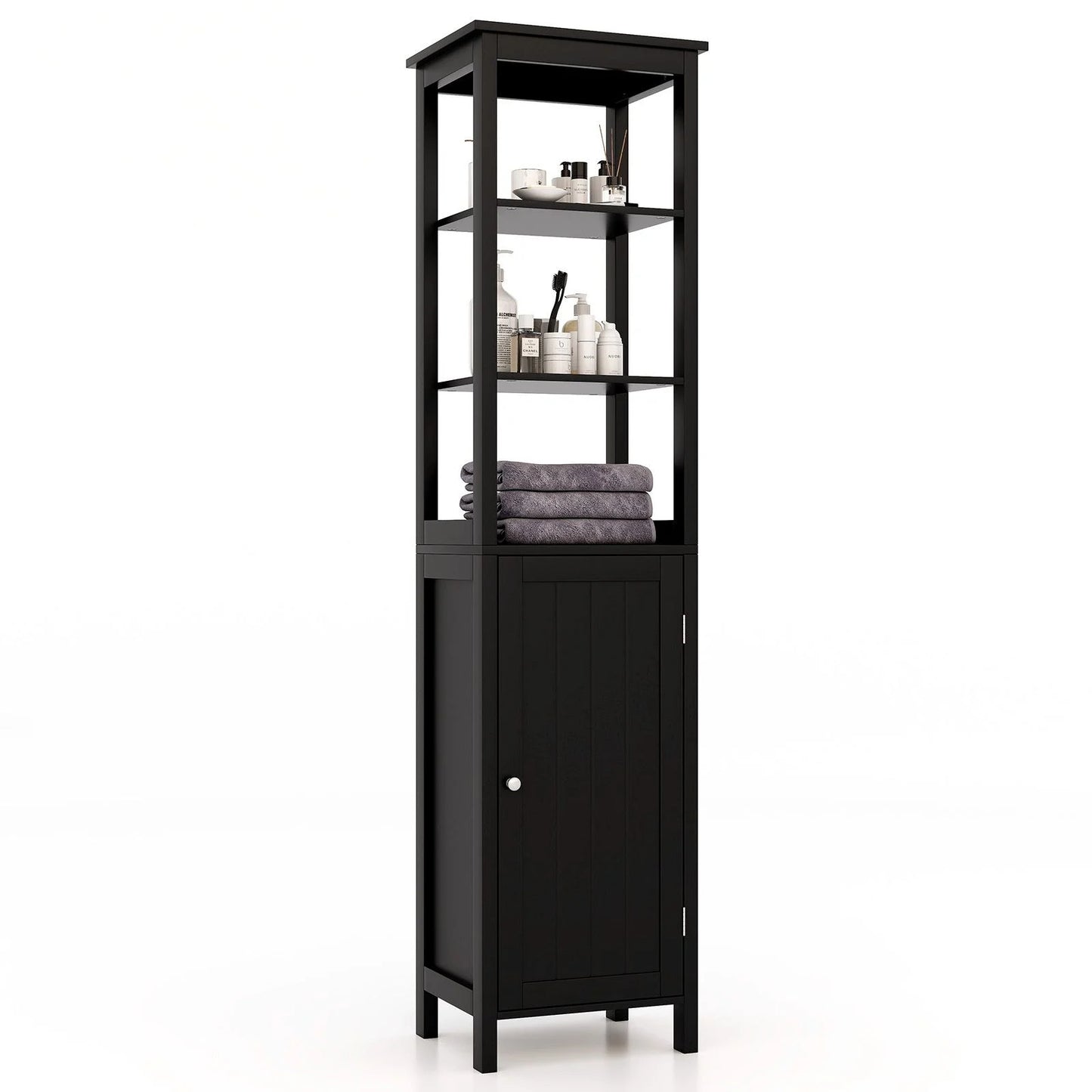 Freestanding Floor Cabinet with 3-Position Middle Panel and Anti-Toppling Mechanism