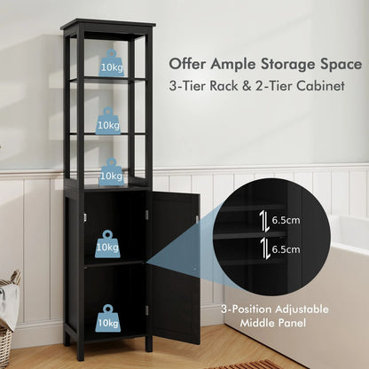 Freestanding Floor Cabinet with 3-Position Middle Panel and Anti-Toppling Mechanism