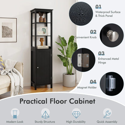 Freestanding Floor Cabinet with 3-Position Middle Panel and Anti-Toppling Mechanism