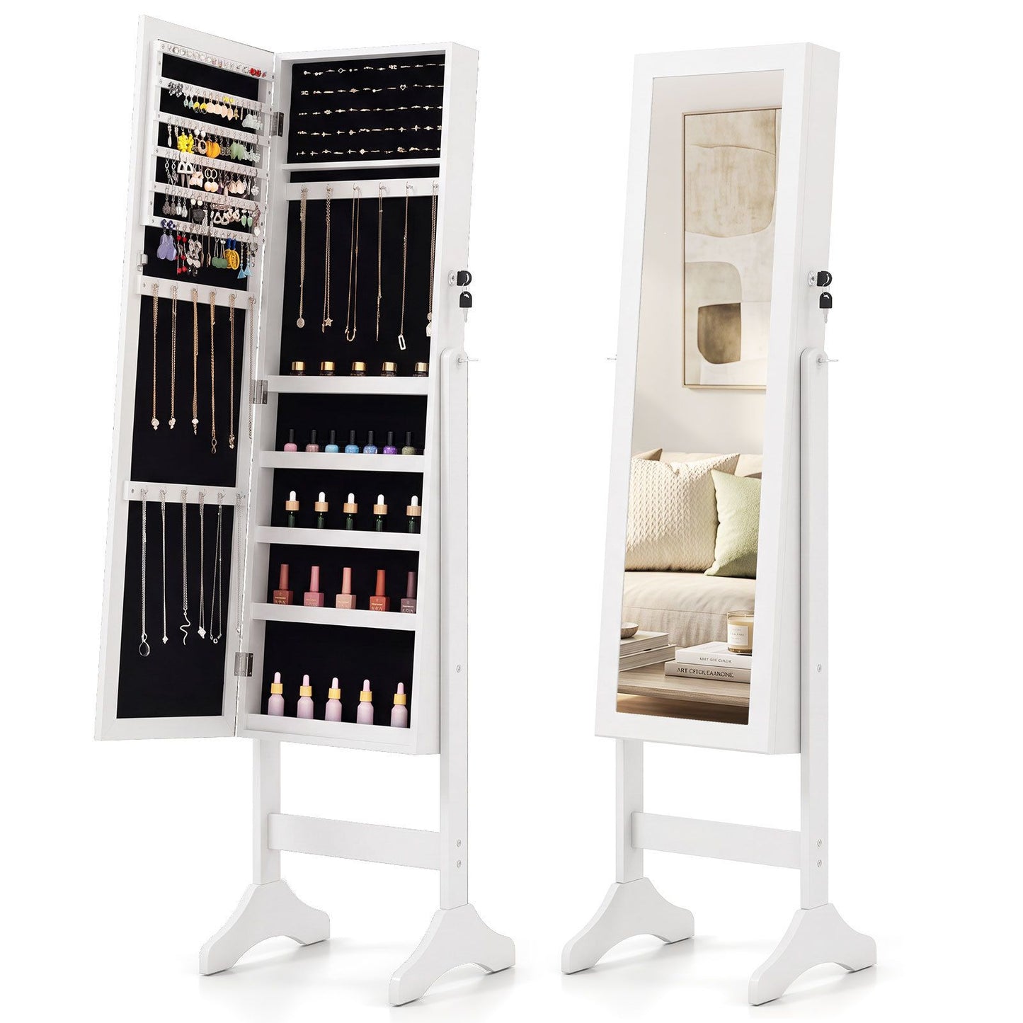 Freestanding Jewelry Armoire Cabinet with Full Length Mirror