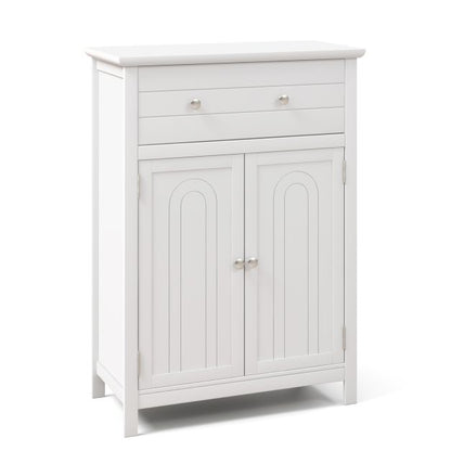 Freestanding Floor Storage Cabinet with Drawer and Adjustable Shelf