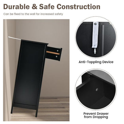 Freestanding Floor Storage Cabinet with Drawer and Adjustable Shelf