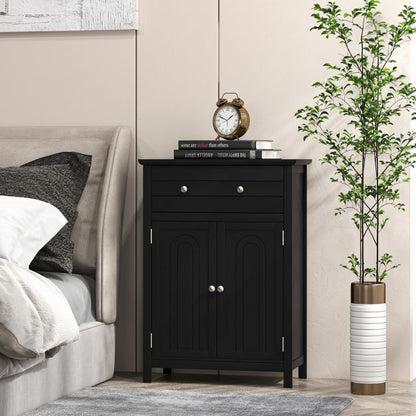 Freestanding Floor Storage Cabinet with Drawer and Adjustable Shelf