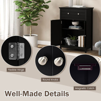 Freestanding Floor Storage Cabinet with Drawer and Adjustable Shelf