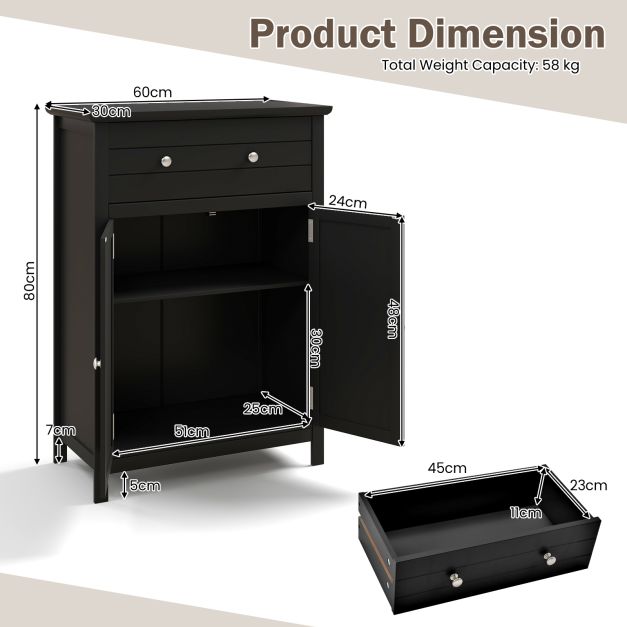 Freestanding Floor Storage Cabinet with Drawer and Adjustable Shelf