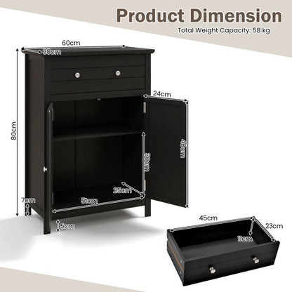 Freestanding Floor Storage Cabinet with Drawer and Adjustable Shelf