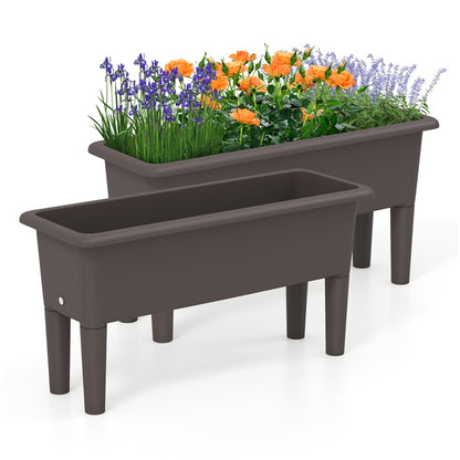 Set of 2 Plastic Elevated Planter Box with Detachable Legs