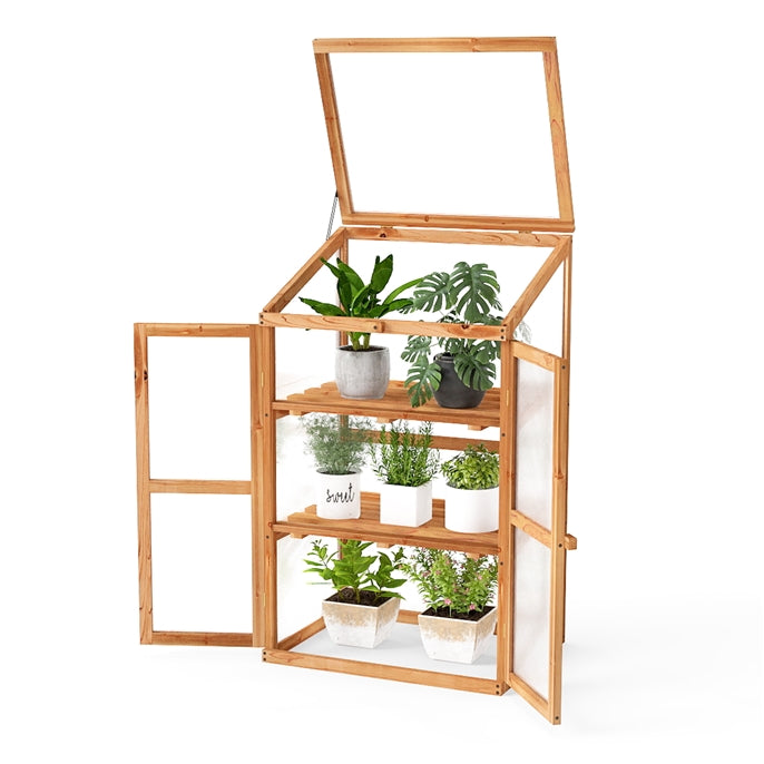 GiantexUK Mini Wooden Greenhouse, Garden Cold Frame with 2 Doors and Skylight