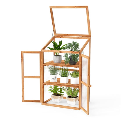 GiantexUK Mini Wooden Greenhouse, Garden Cold Frame with 2 Doors and Skylight