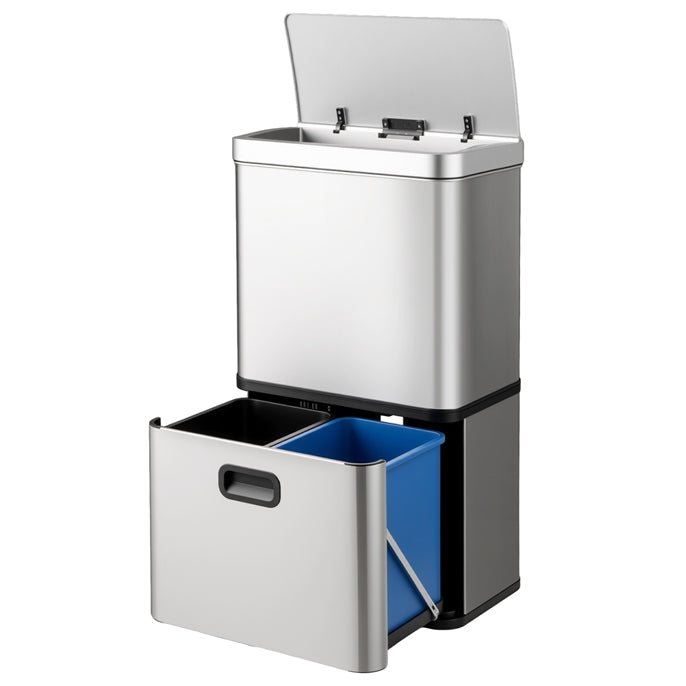 56L Stainless Steel Trash Can Touchless Recycling Garbage Bin