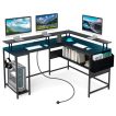 L-Shaped Gaming Desk with LED Lights and Power Outlets