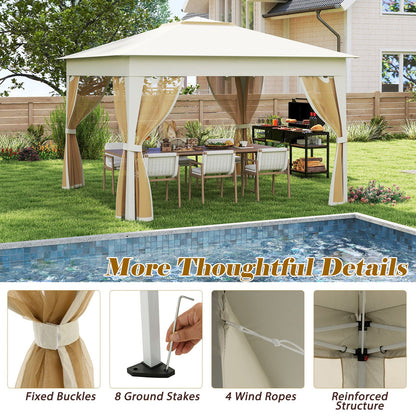 338 x 338 CM Pop Up Gazebo with Mesh Netting and Double Roof