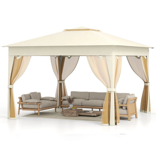 338 x 338 CM Pop Up Gazebo with Mesh Netting and Double Roof